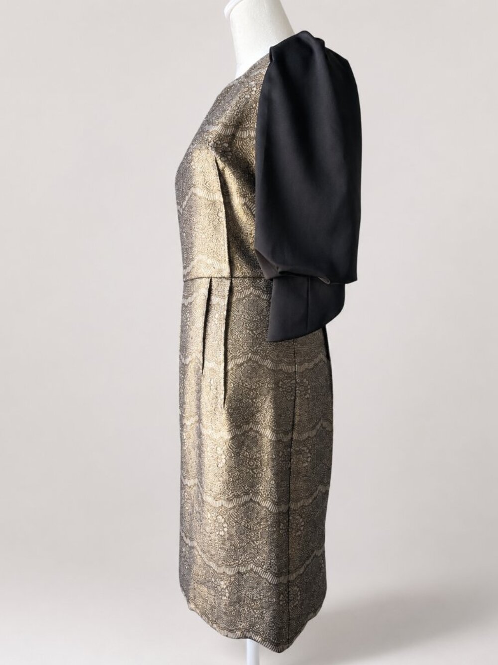Lime Flare XS/S Metallic Gold & Charcoal Puff Sleeve Dress
